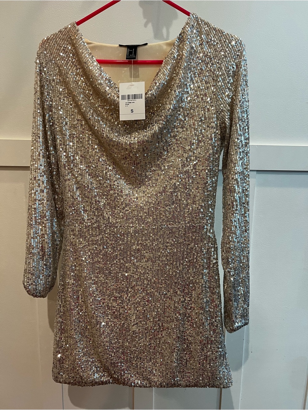 Forever 21 Champagne Sequin Long Sleeve Cowl Dress